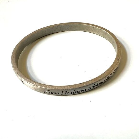 Silver tone inspirational religious  bangle bracelet - Picture 4 of 10